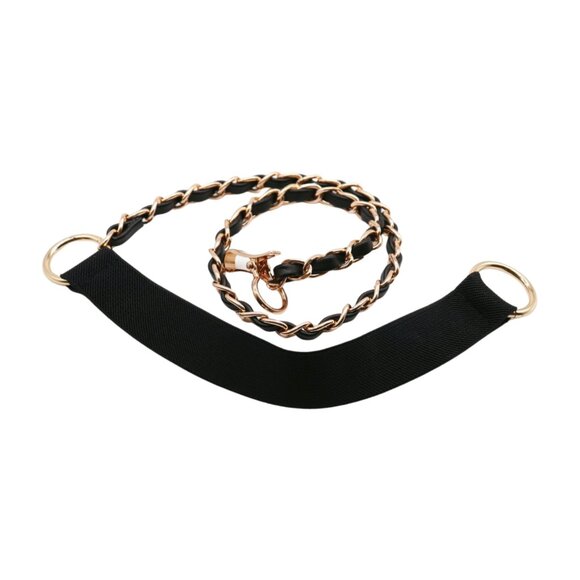 New women black elastic waistband with gold chain links adjustable fit Size S M - Picture 10 of 14